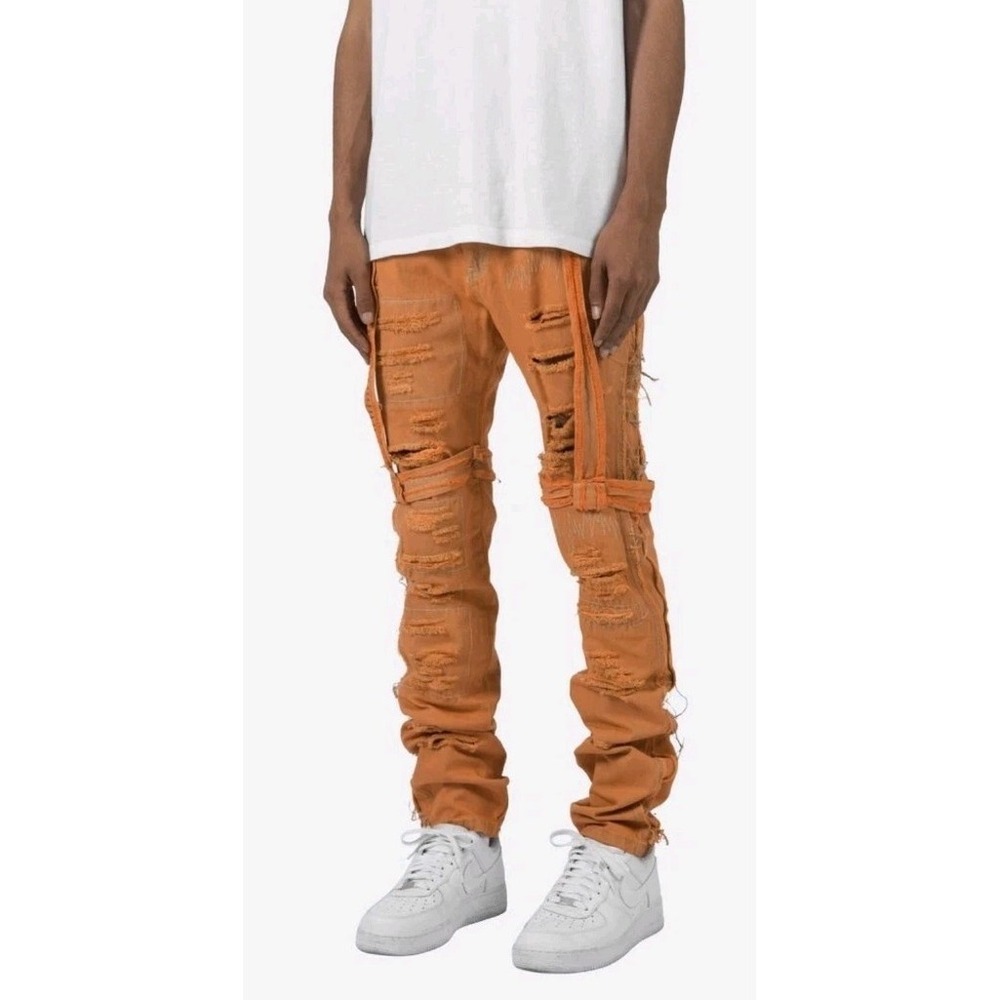 MNML D150 Straight Denim ORANGE 34x36 Frayed Men Streetwear Stacked EUC